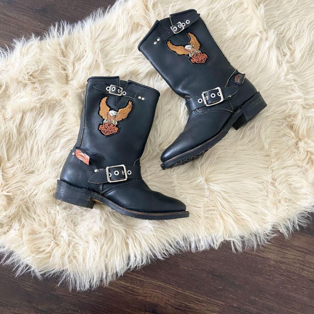 90s Harley-Davidson Vintage Engineer Boots Made in USA Women's Size 6.5 Black